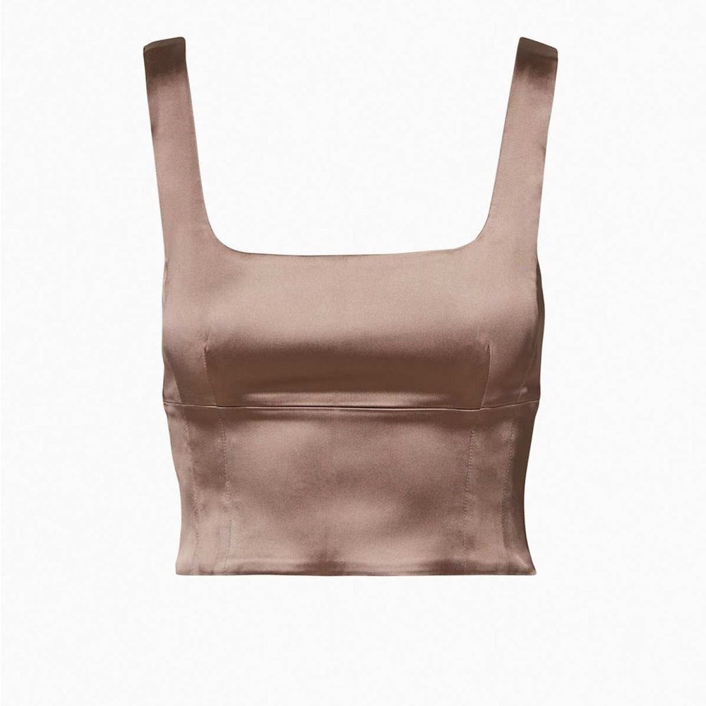 Aritzia Wilfred Brown Sleeveless Fitted Crop Tank satin